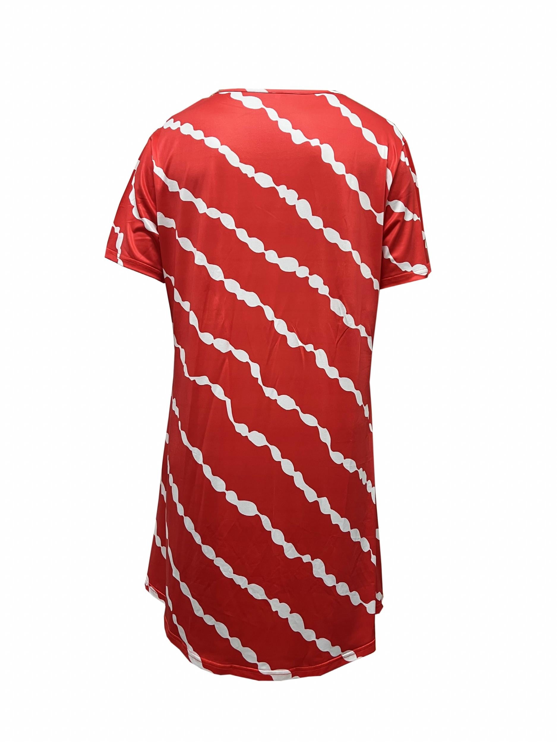  Stripe Print V Neck Medium Stretch Dress