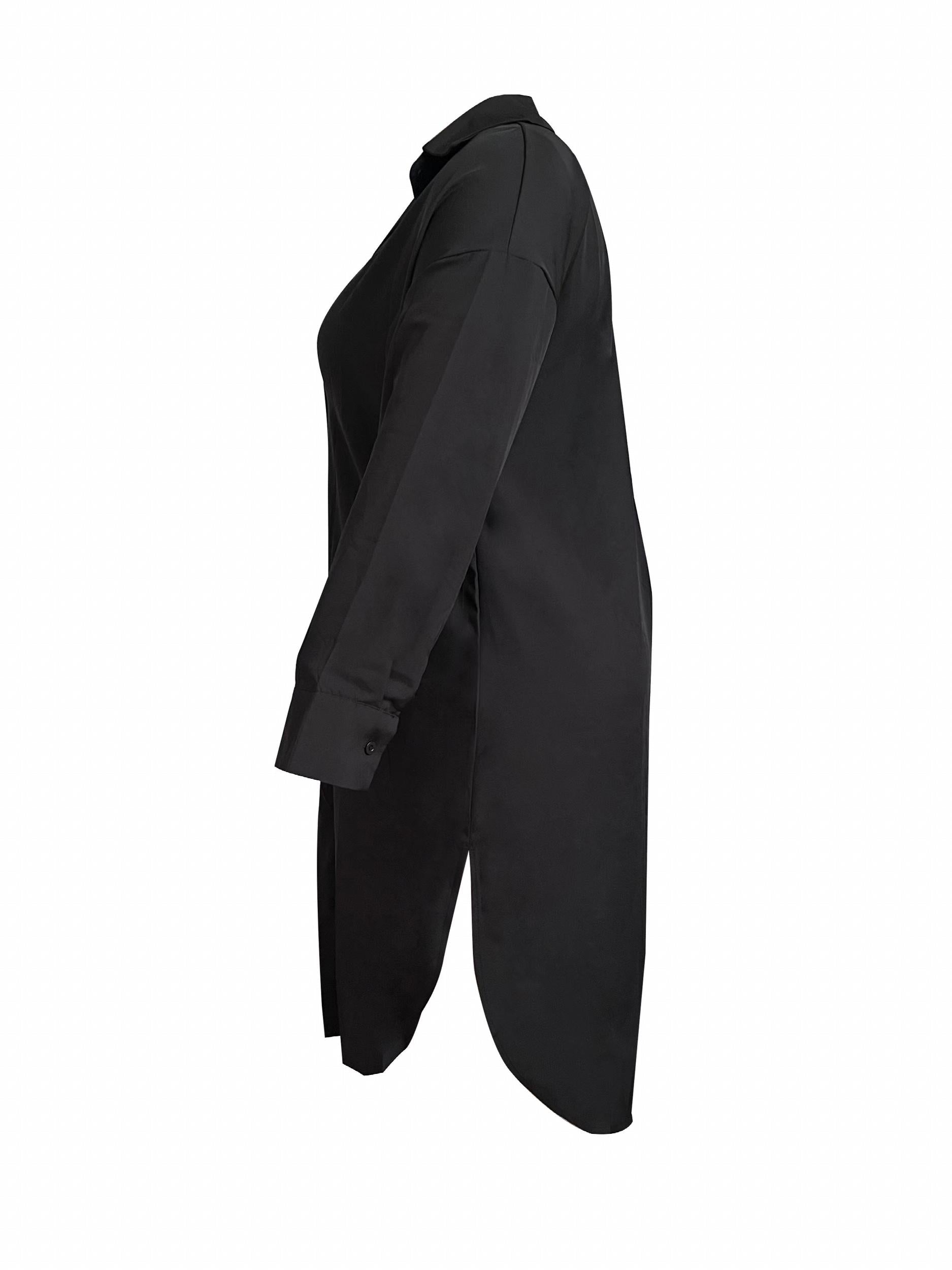 Women's Plus Solid Button Up Lantern Sleeve Midi Shirt Dress
