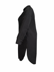 Women's Plus Solid Button Up Lantern Sleeve Midi Shirt Dress