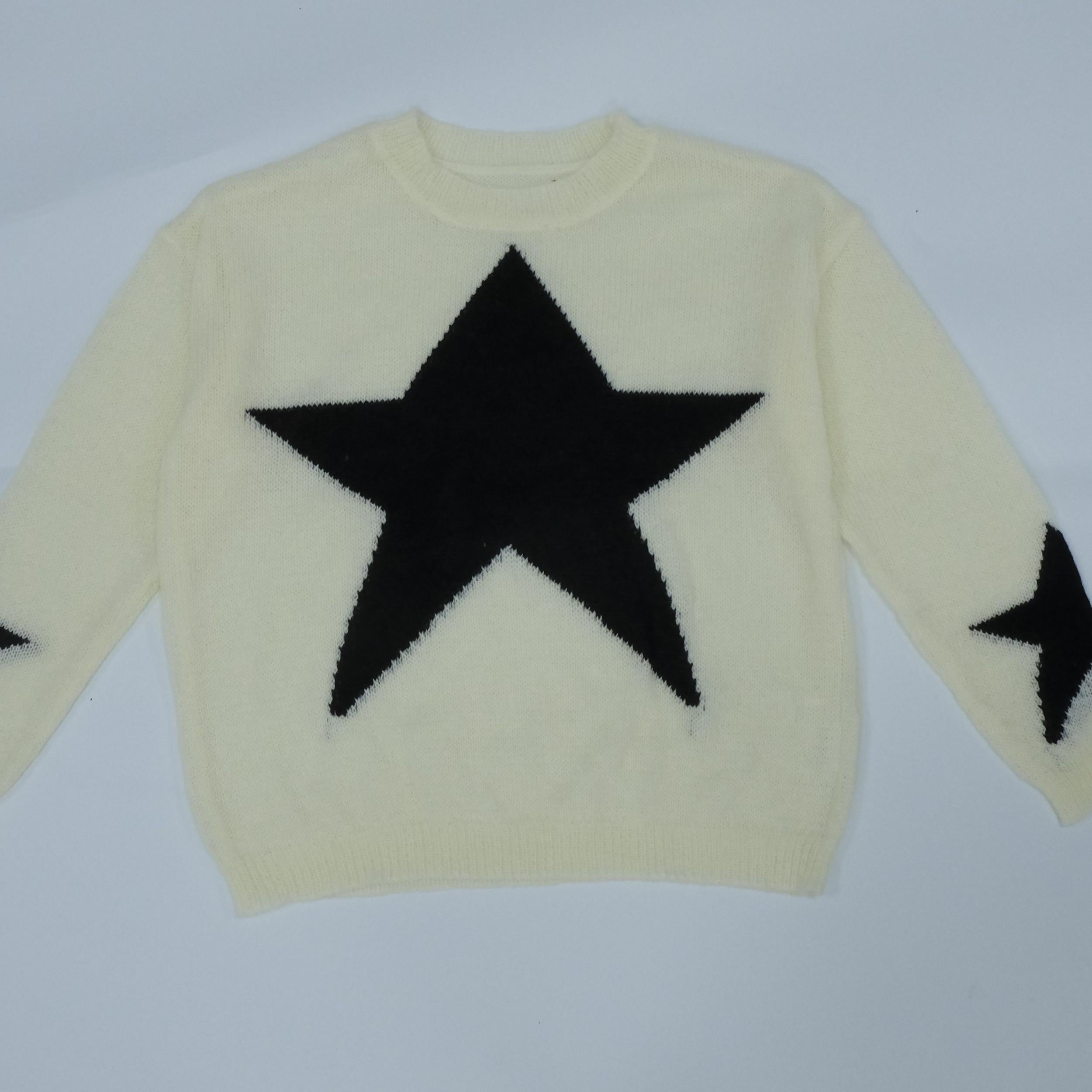 Star Pattern Drop Shoulder Sweater Long Sleeve Casual Sweater