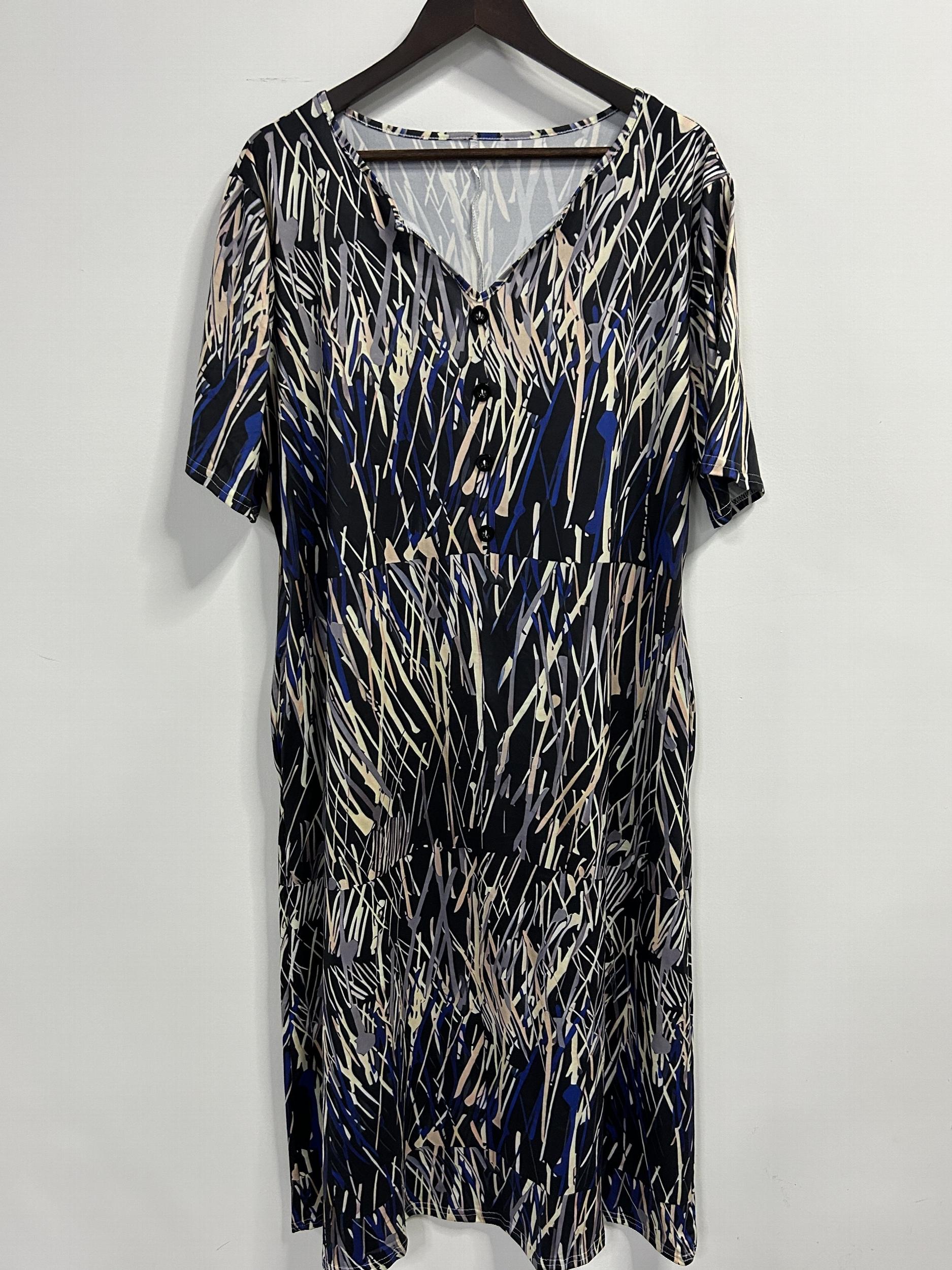  Allover Print Short Sleeve Midi Dress