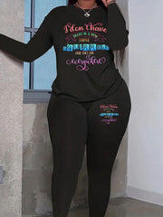 Women's Plus Slogan Top & Leggings Set