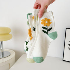 5 Pairs Floral Print Socks Women's Mid Tube Stockings & Hosiery