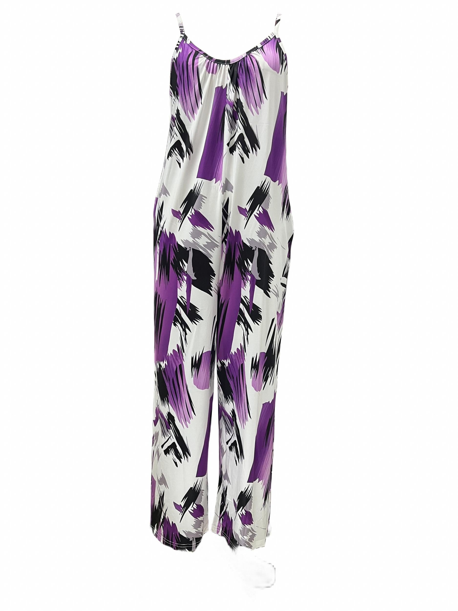  Brush Print Wide Leg Jumpsuit