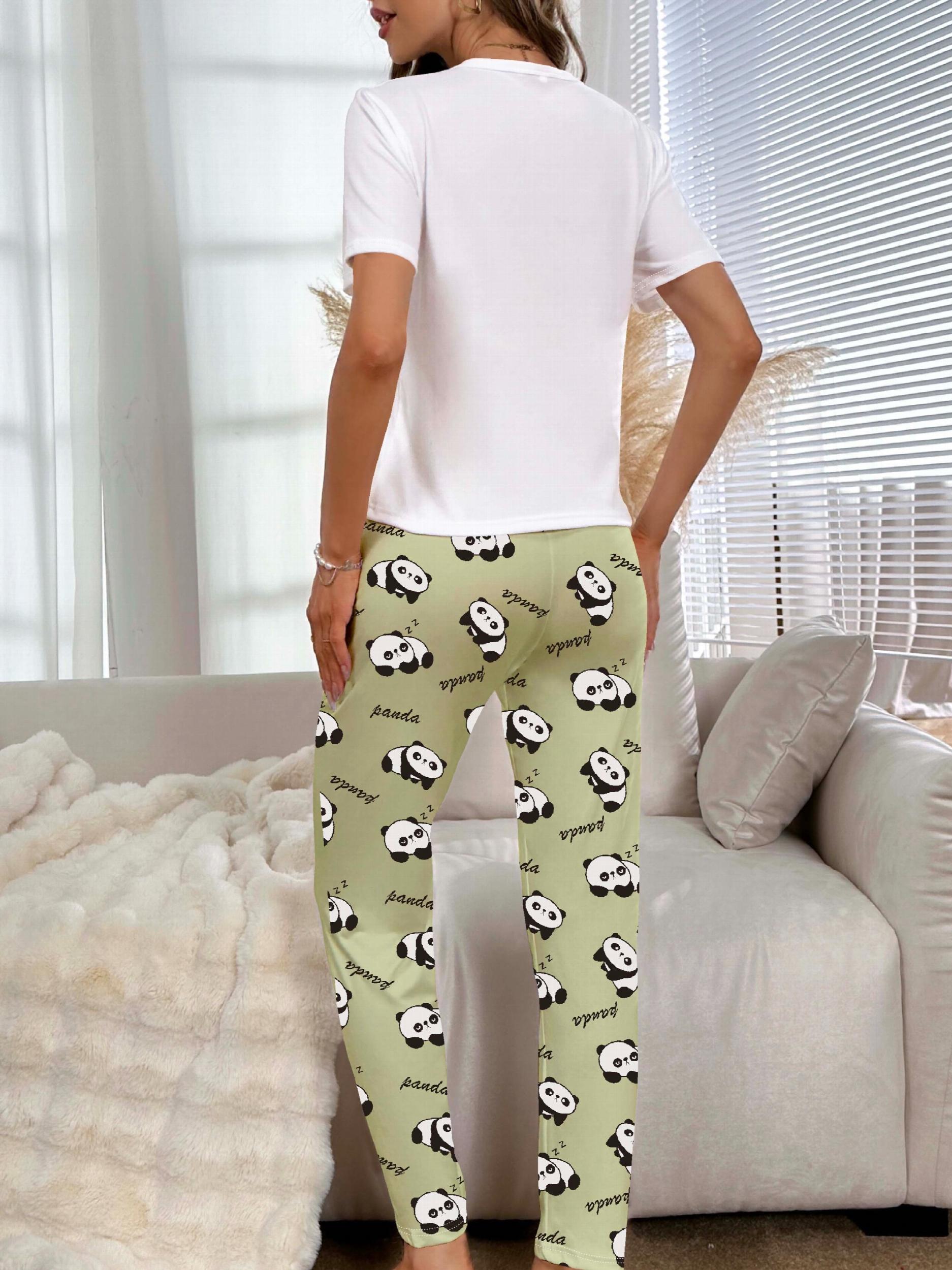 Cartoon Print Pajama Set & Crew Neck Top & Lounge Pants Women's Sleepwear