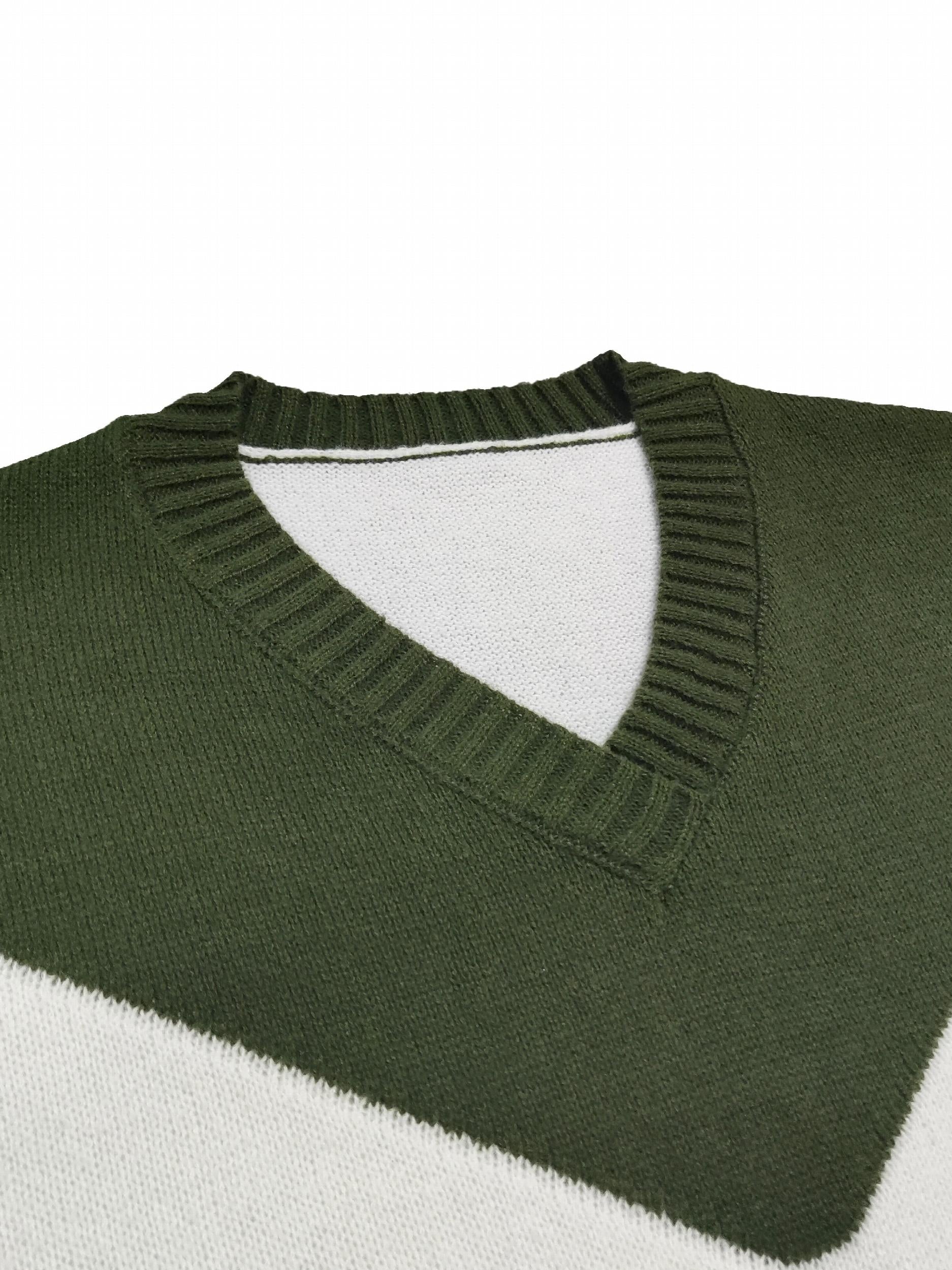  Colorblock V Neck Sweater Long Sleeve Pullover