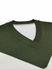  Colorblock V Neck Sweater Long Sleeve Pullover