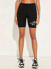 Paper Airplane Graphic Yoga Shorts High Waist Elastic Sports Activewear