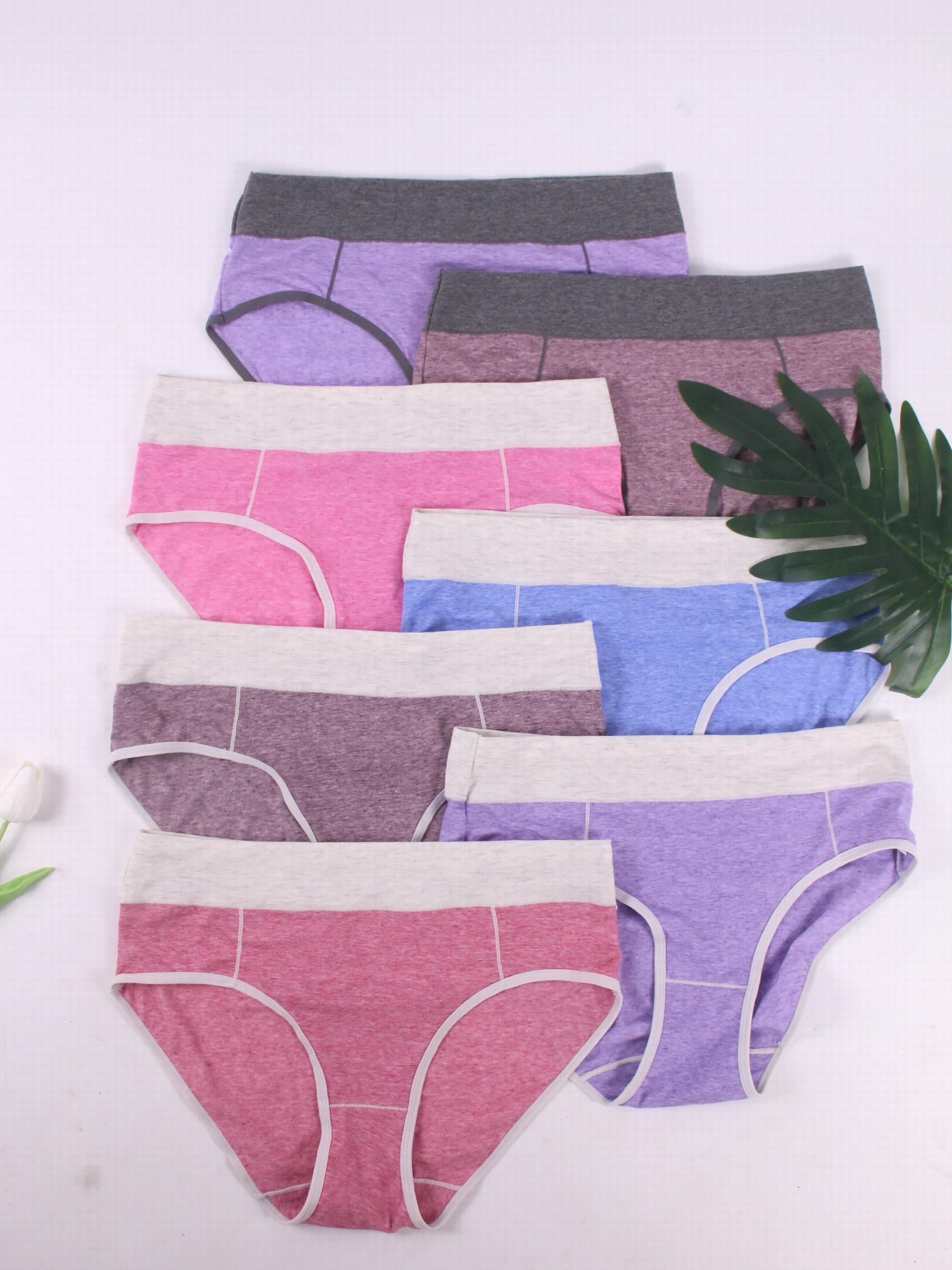 7 Pack Plus Size Panties Set - Colorblock Contrast Binding - Seamless
