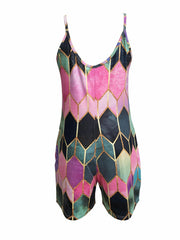 Geometric Print Spaghetti Romper Jumpsuit Sleeveless