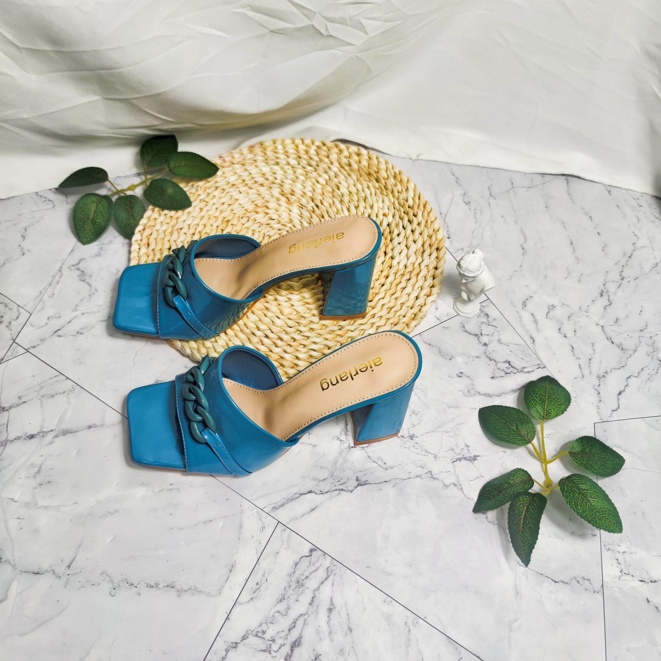 Women's Chain Decor Mule Sandals High Heels