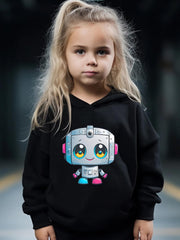Girls Robot Pattern Hooded Sweatshirt & Sweatpants Set