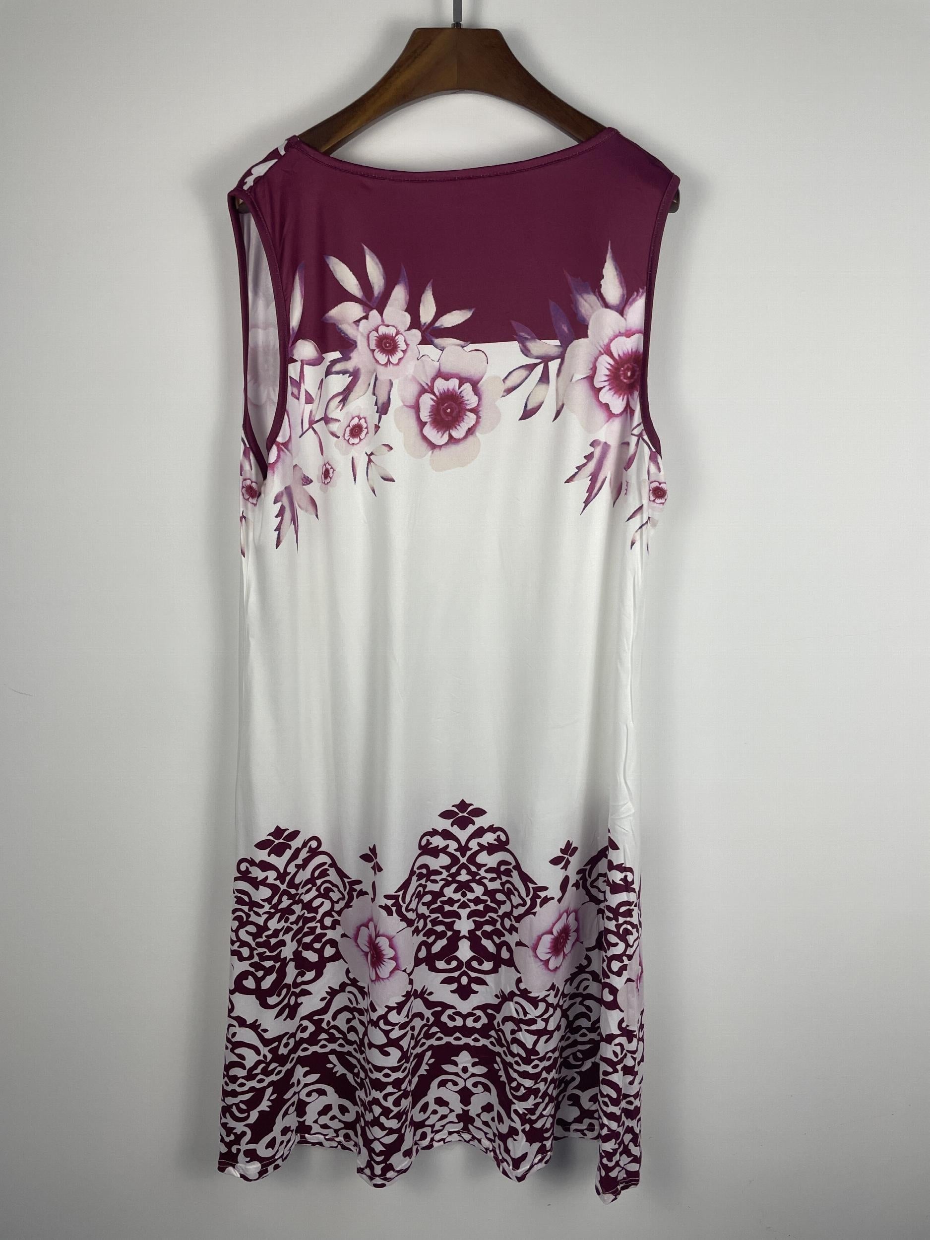 Boho Floral Print V Neck Tank Dress Plus Size