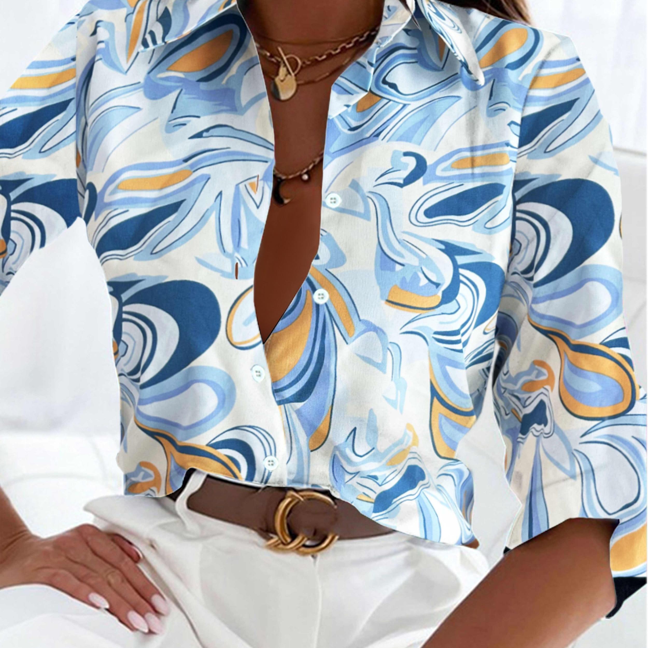  Women's Graphic Print Long Sleeve Button Up Shirt