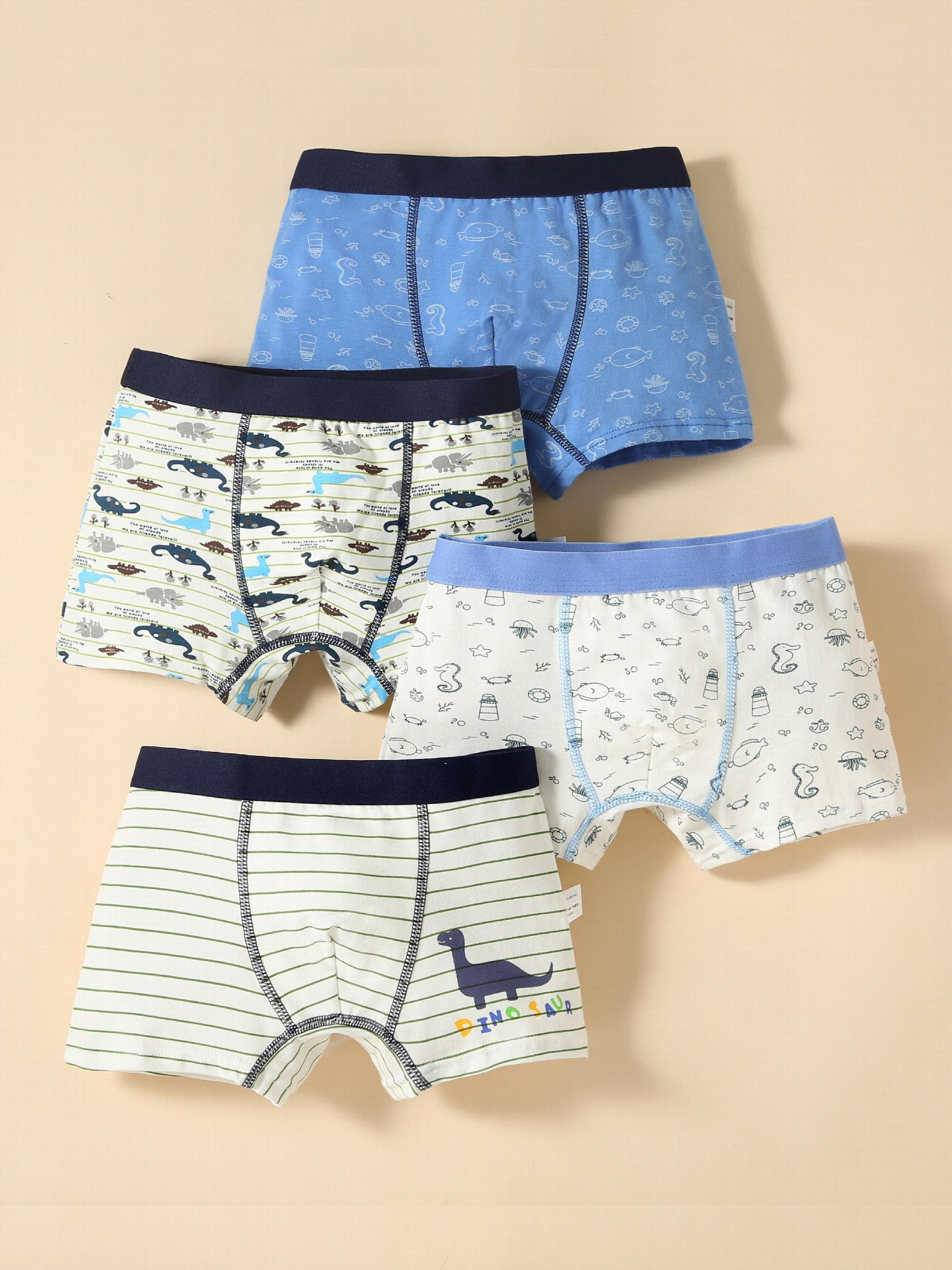 4pcs Boys Dinosaur Seahorse Boxer Briefs Underwear Soft Comfortable Kids Clothes