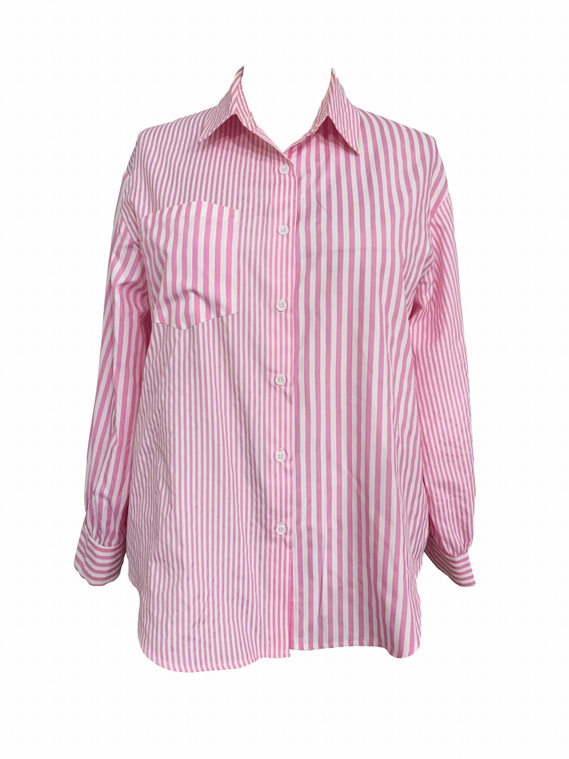  Womens Stripe Print Button Up Blouse