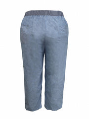  Stripe Print Wide Leg Pants with Pockets