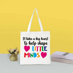 Letters Print Canvas Bag Portable Shopper Bag Women's Reusable Shoulder Bag