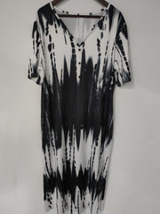  Tie Dye Button Decor Short Sleeve Notched Neck Dress
