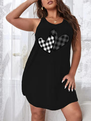  Plaid Heart Print Sleeveless Tank Dress