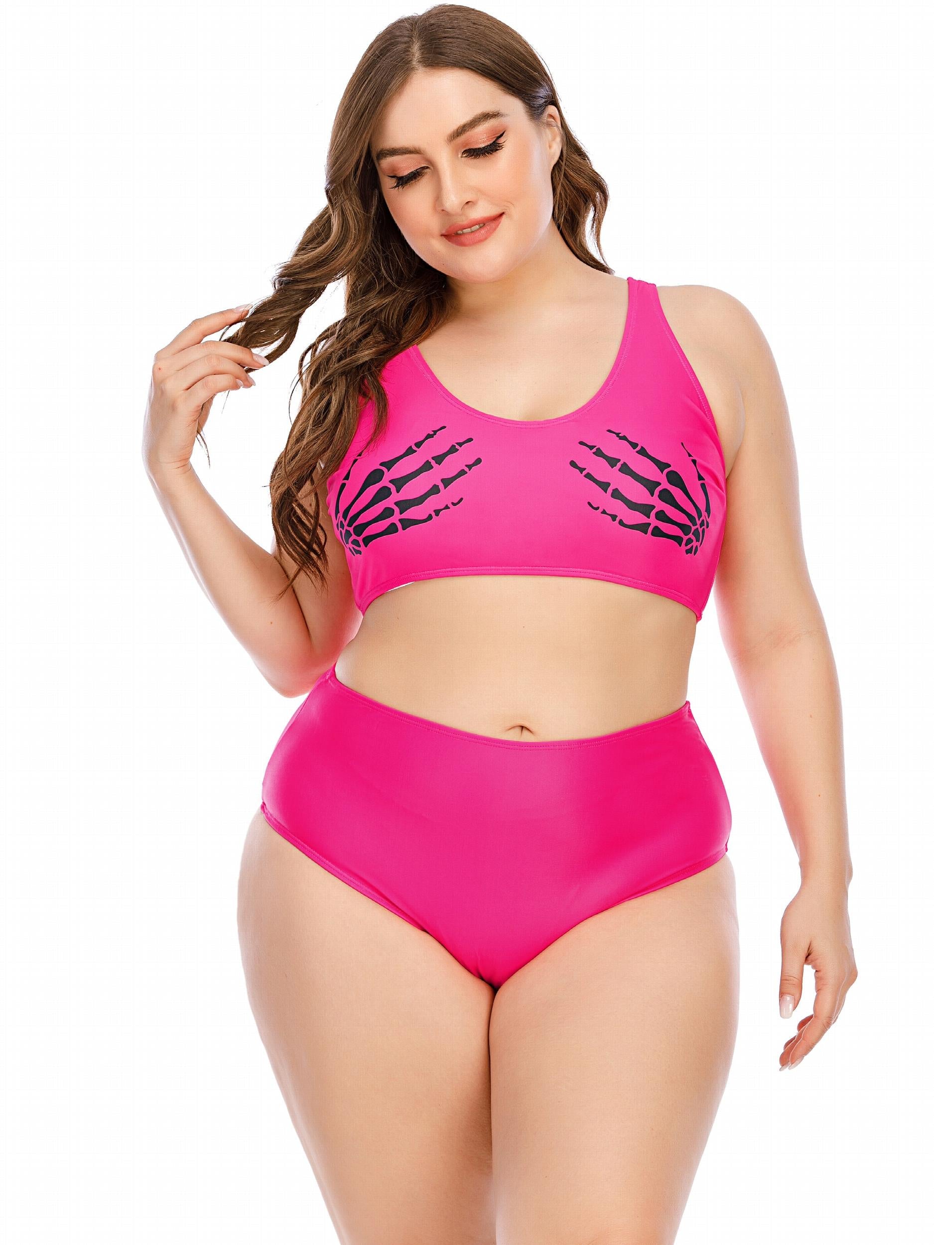  Skull Print Crop Tank Top & Panty Swimsuit Set