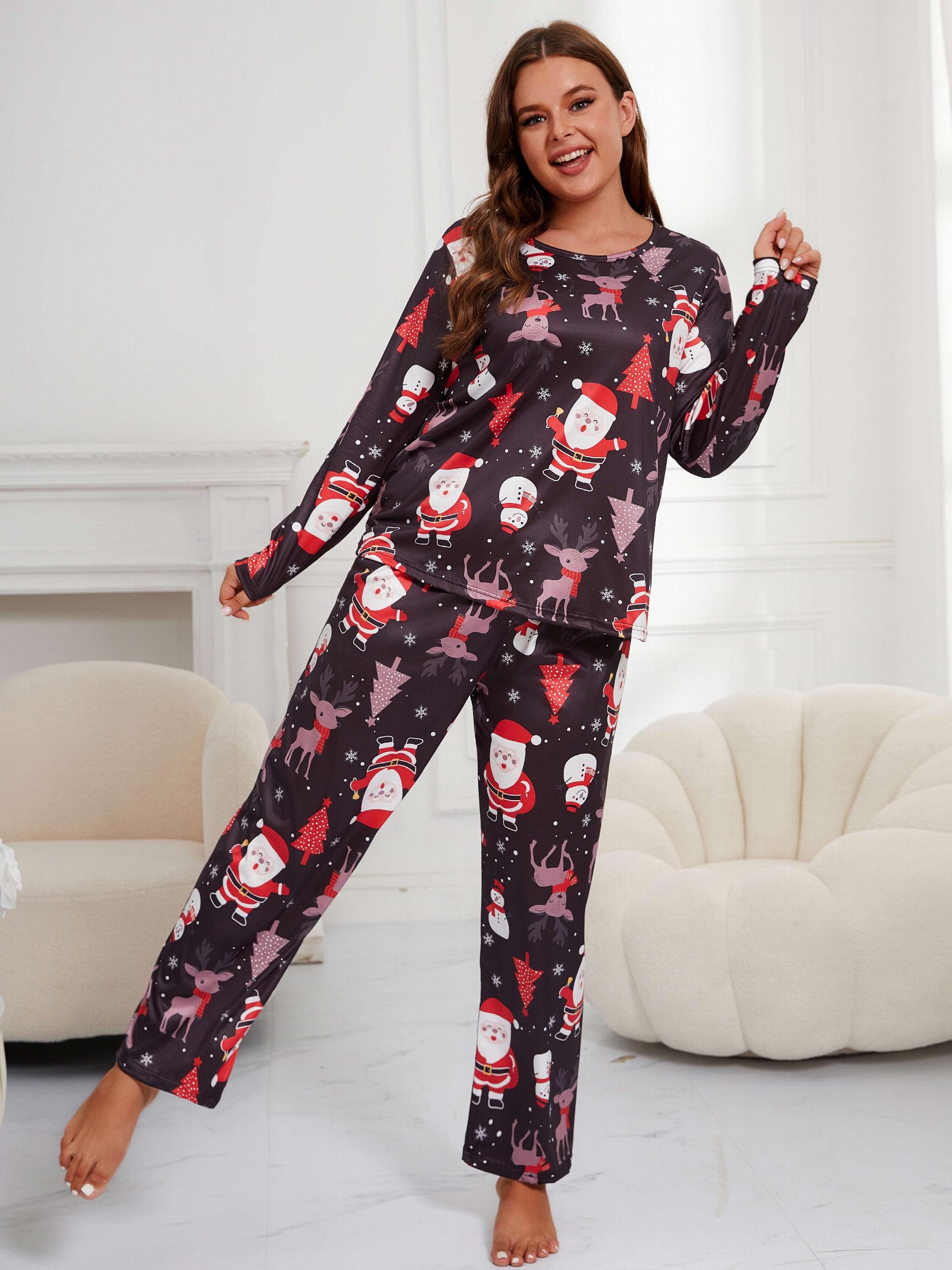  Christmas Loungewear Set Women's Plus Long Sleeve T shirt & Pants