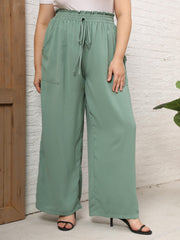  Ruffle Trim Wide Leg Pants With Pockets