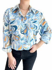  Women's Graphic Print Long Sleeve Button Up Shirt