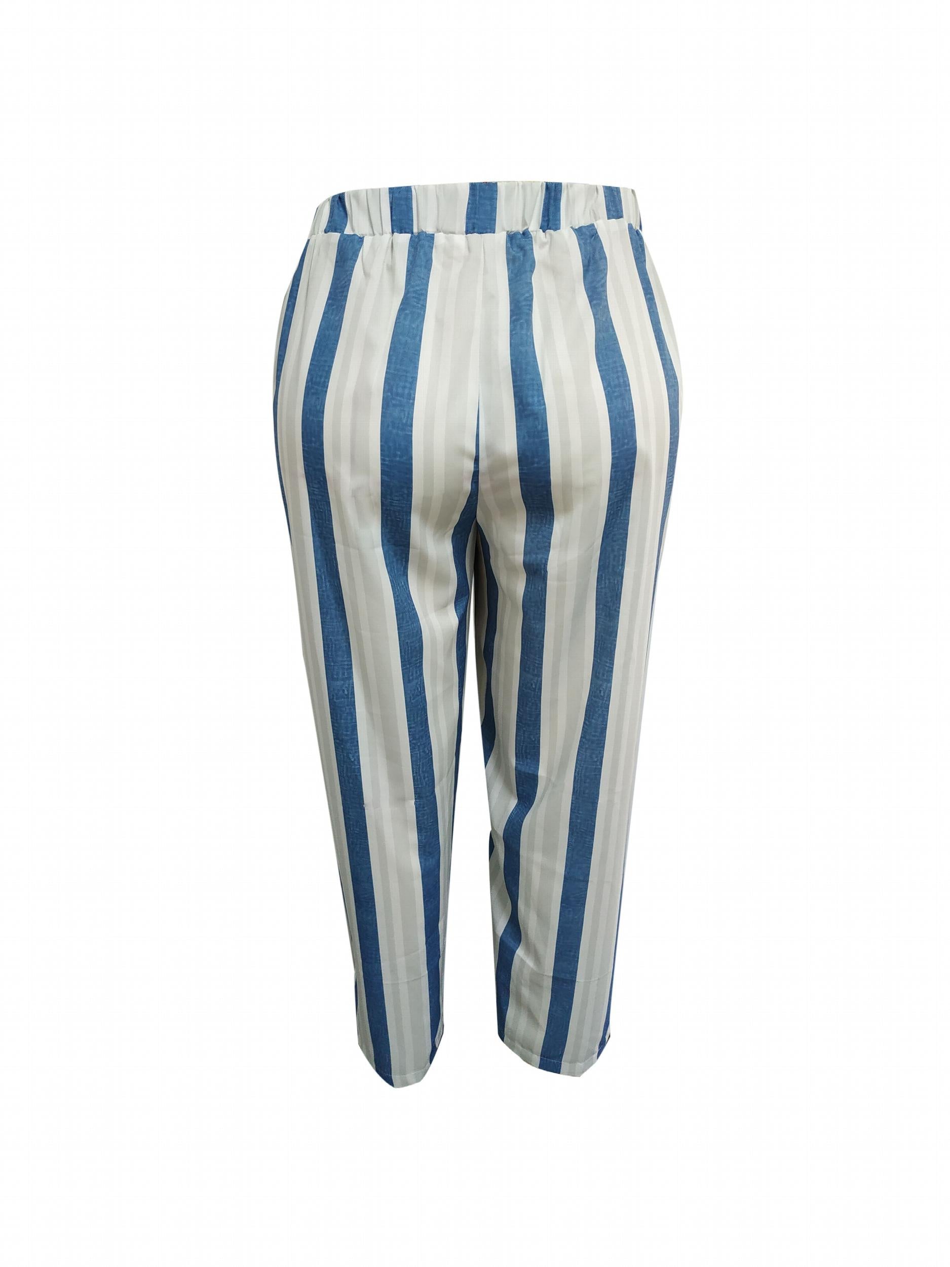  Striped Print Side Trousers With Pockets