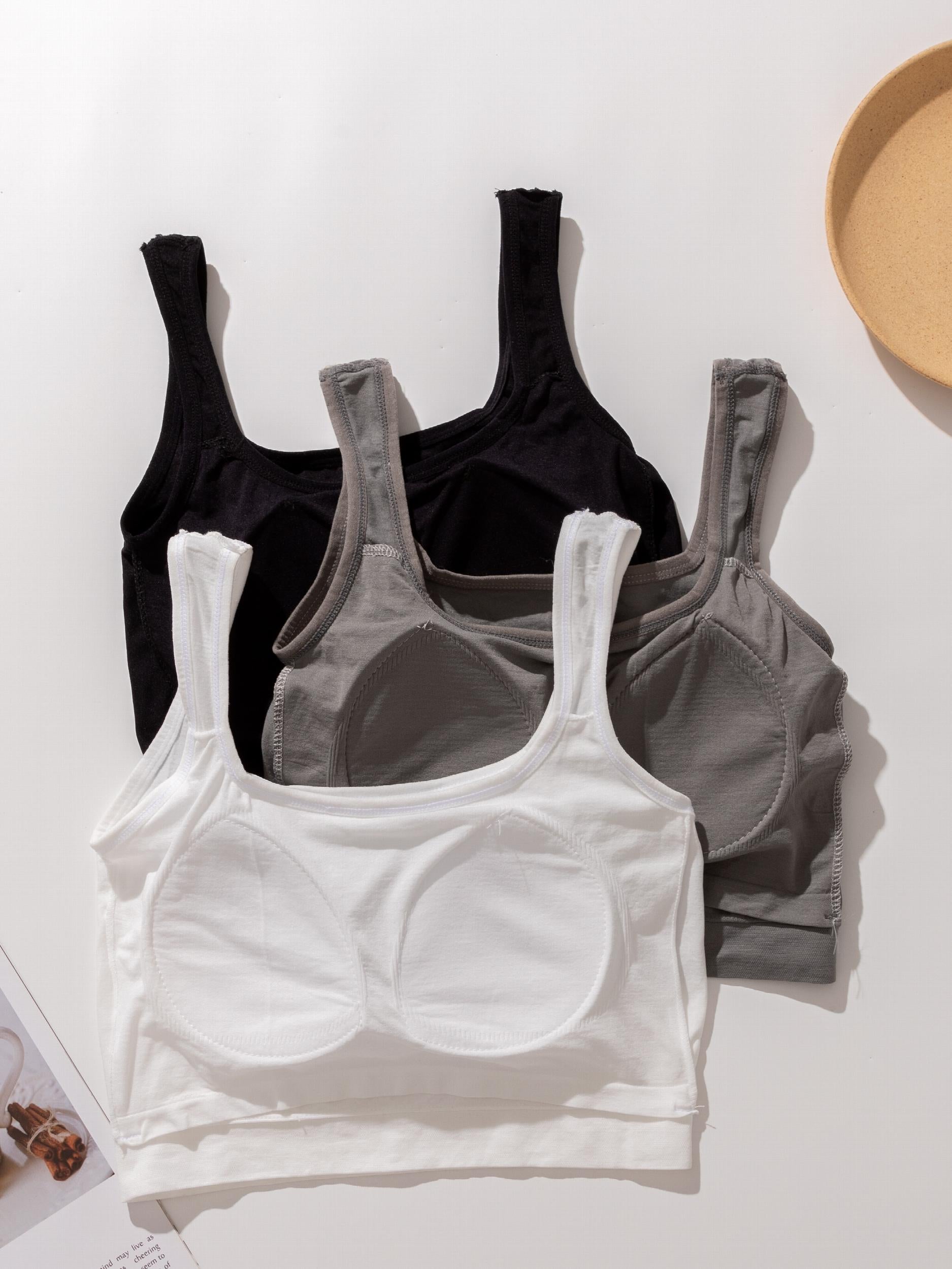 3pcs Solid Padded Tank Tops Crew Neck Women's Lingerie