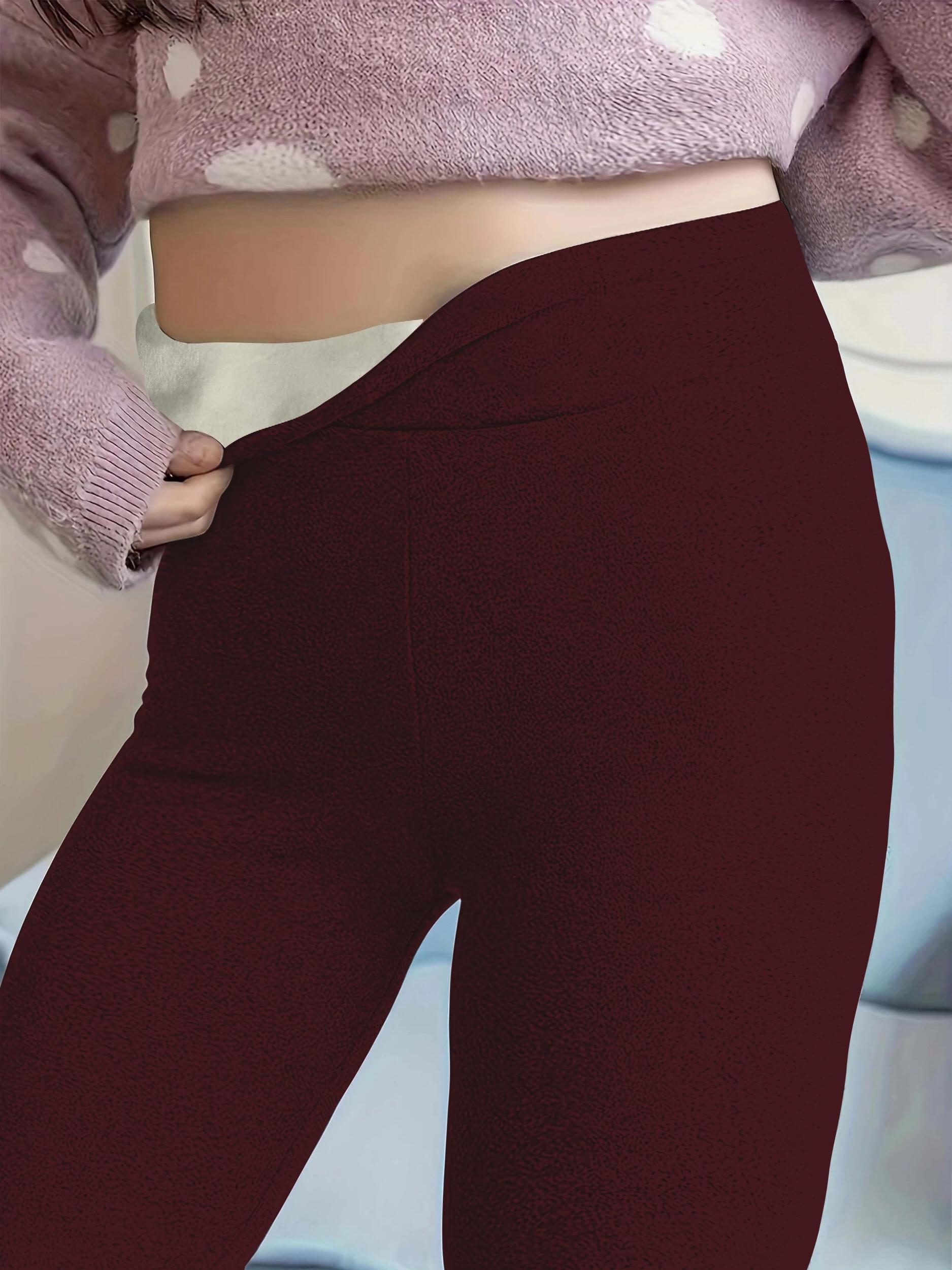  Solid Fleece Lined Leggings High Rise Stretch Leggings