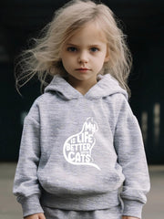 Cat & Letter Print Girls Outfits for Sports Spring Fall