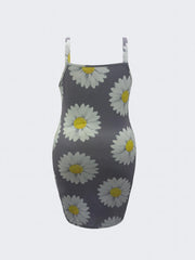  Daisy Print Slim Fit Beach Cami Dress