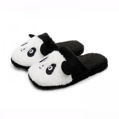 Women's Panda Pattern Slippers Plush Lined Slip On Shoes