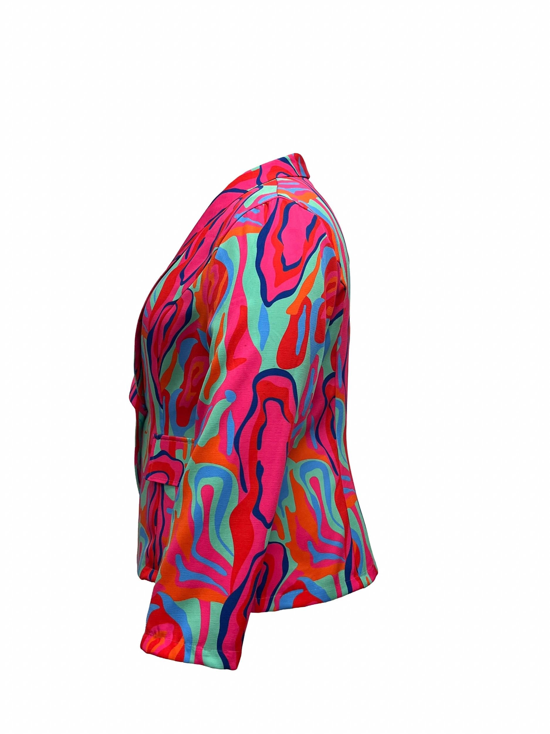  Casual Blazer Women's Plus Contrast Print Open Front Slim Fit Blazer