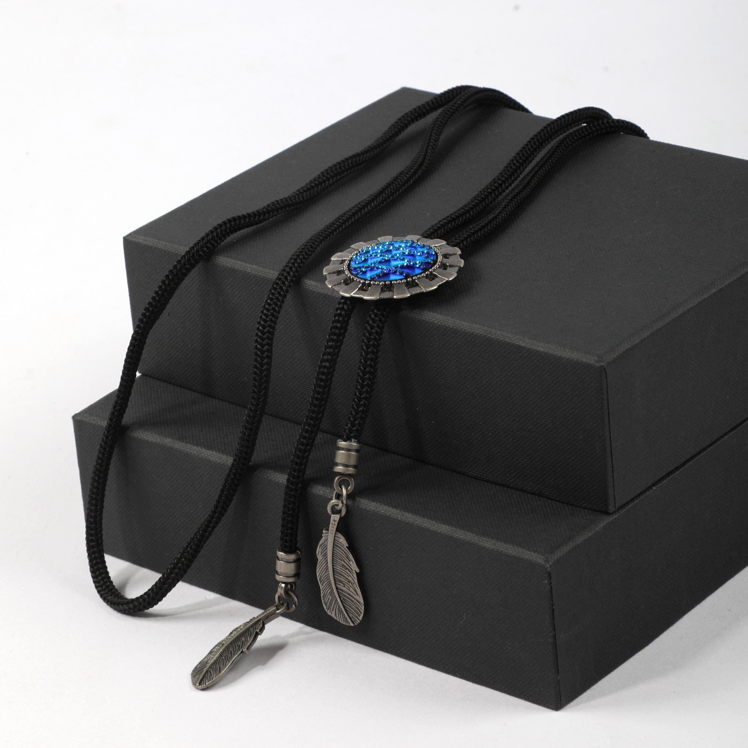 Men's Retro Gemstone Polo Collar Tie Western Cowboy Shirt Necklace