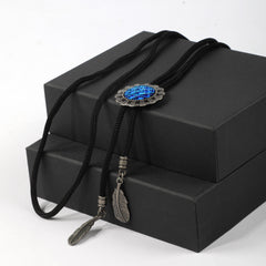 Men's Retro Gemstone Polo Collar Tie Western Cowboy Shirt Necklace