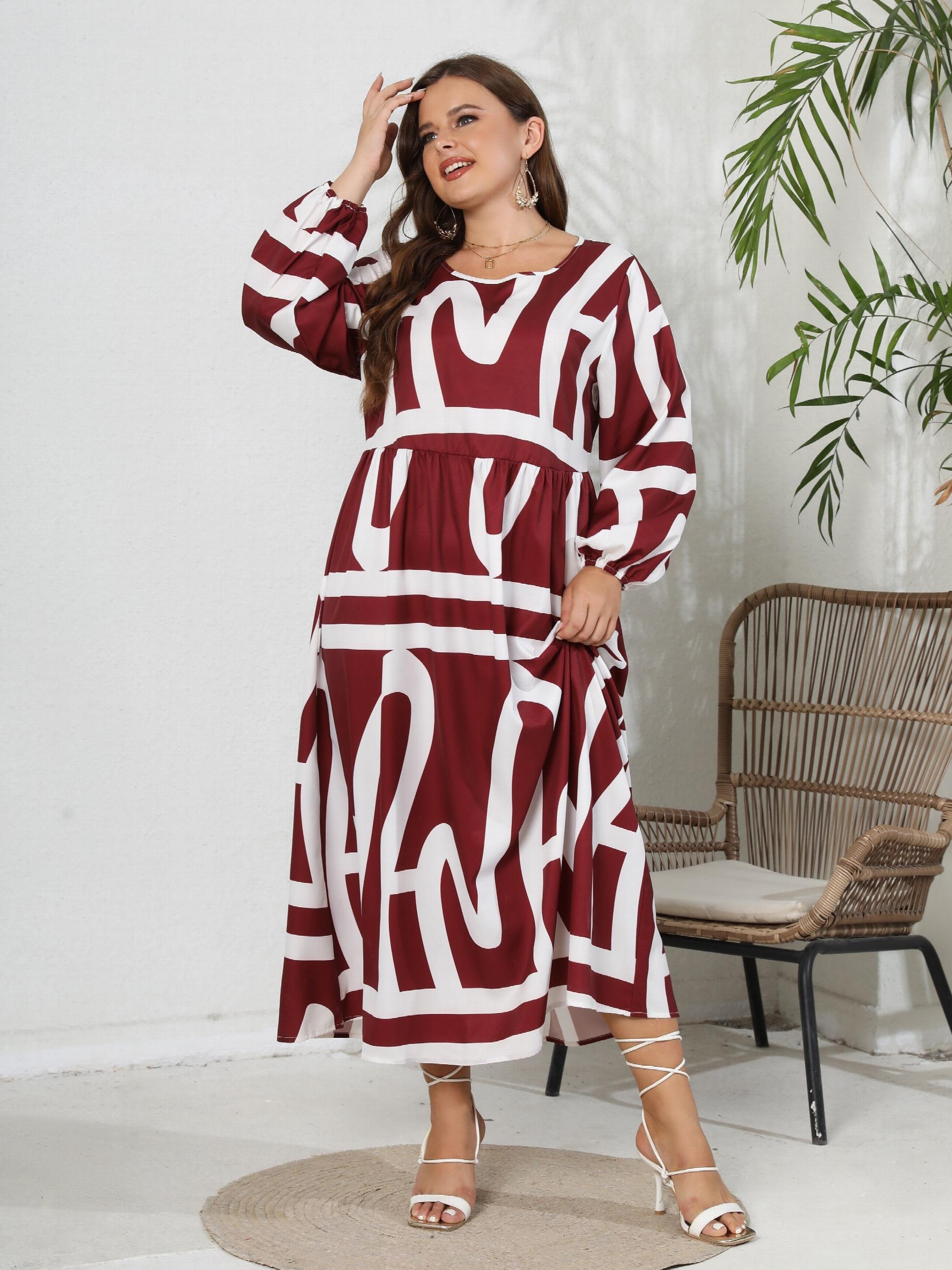  Graffiti Print Lantern Sleeve Maxi Dress