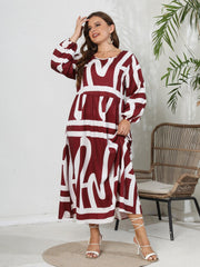  Graffiti Print Lantern Sleeve Maxi Dress