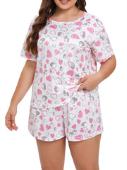  Heart Print Pajama Set Short Sleeve Comfy Two Piece