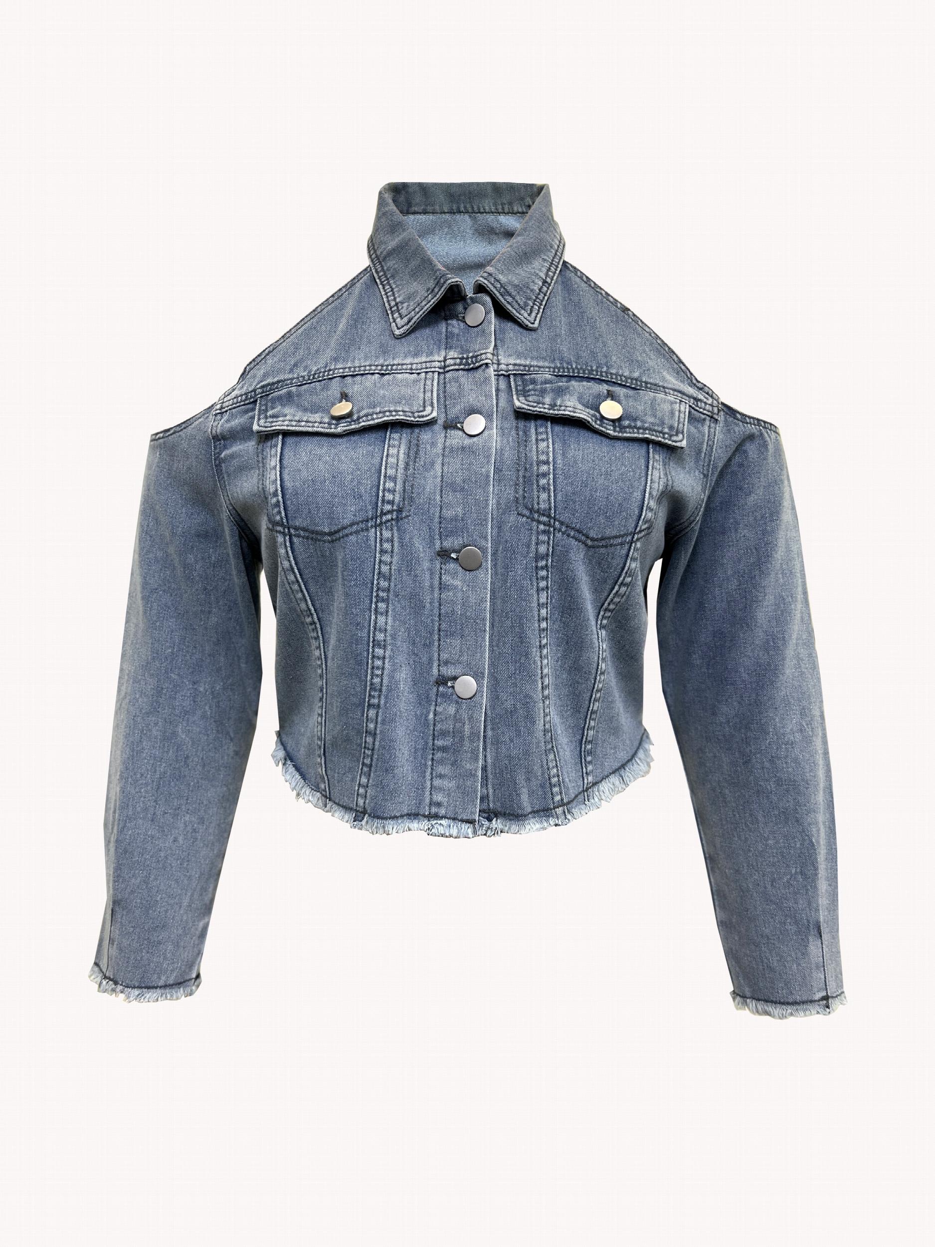  Sexy Denim Jacket - Cold Shoulder Button Up Crop Denim Jacket