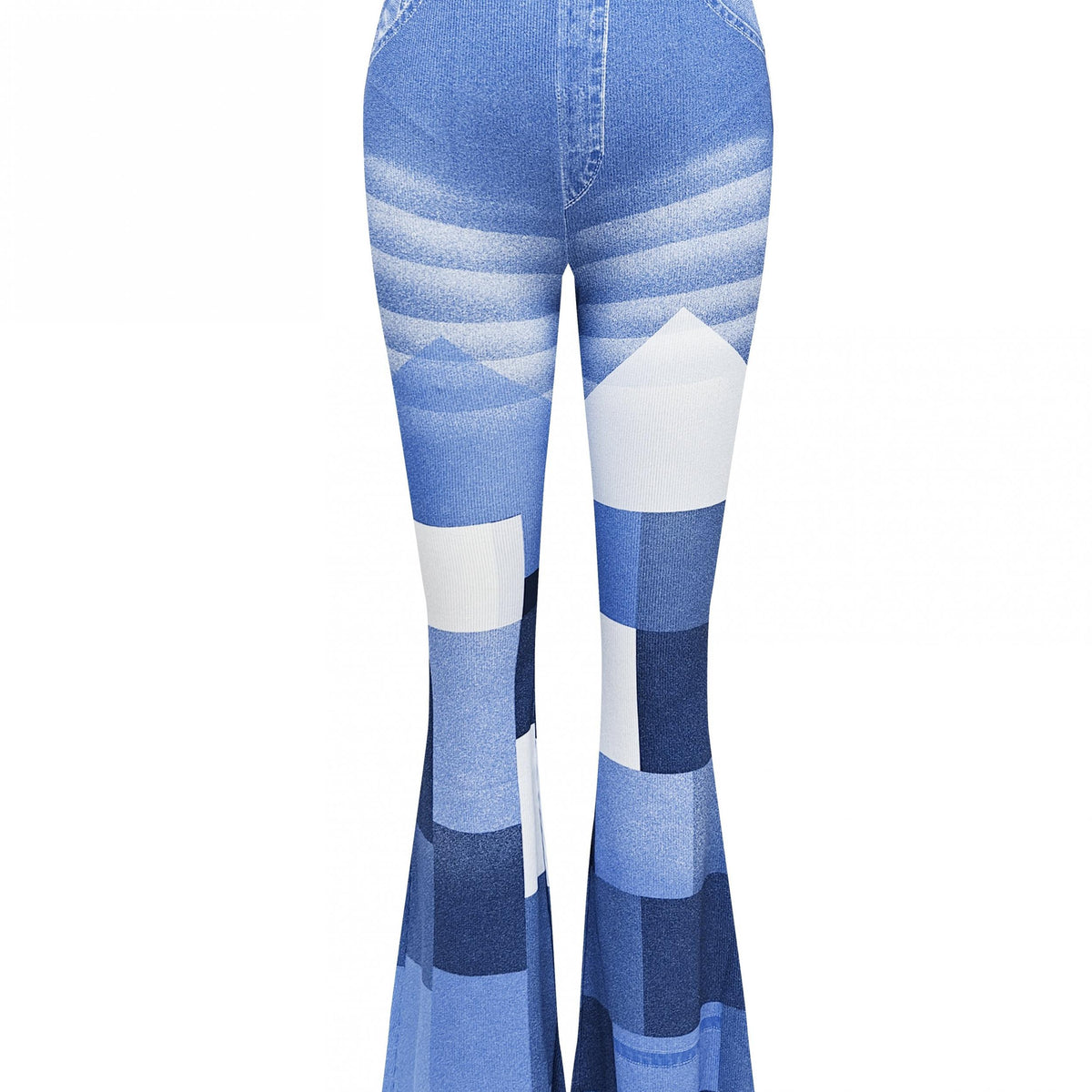 Denim Print Flare Block Yoga Pants High Waist Activewear Leggings