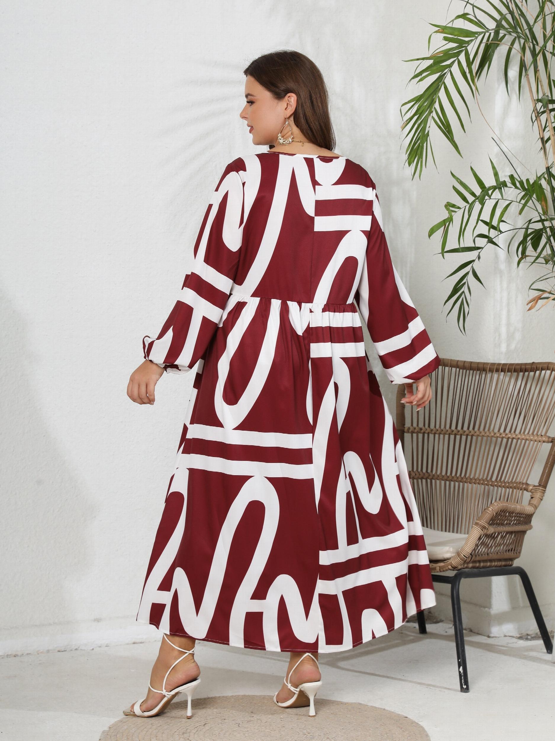  Graffiti Print Lantern Sleeve Maxi Dress