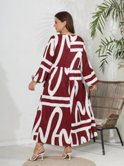  Graffiti Print Lantern Sleeve Maxi Dress