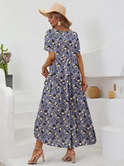 Floral Print Short Sleeve Casual Maxi Dress