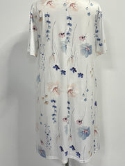  Floral Print Short Sleeve Pleated Dress With Pockets