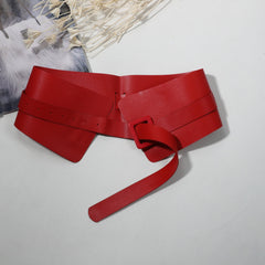 Red PU Corset Belt Adjustable Square Pin Buckle Classic Wide Waistband
