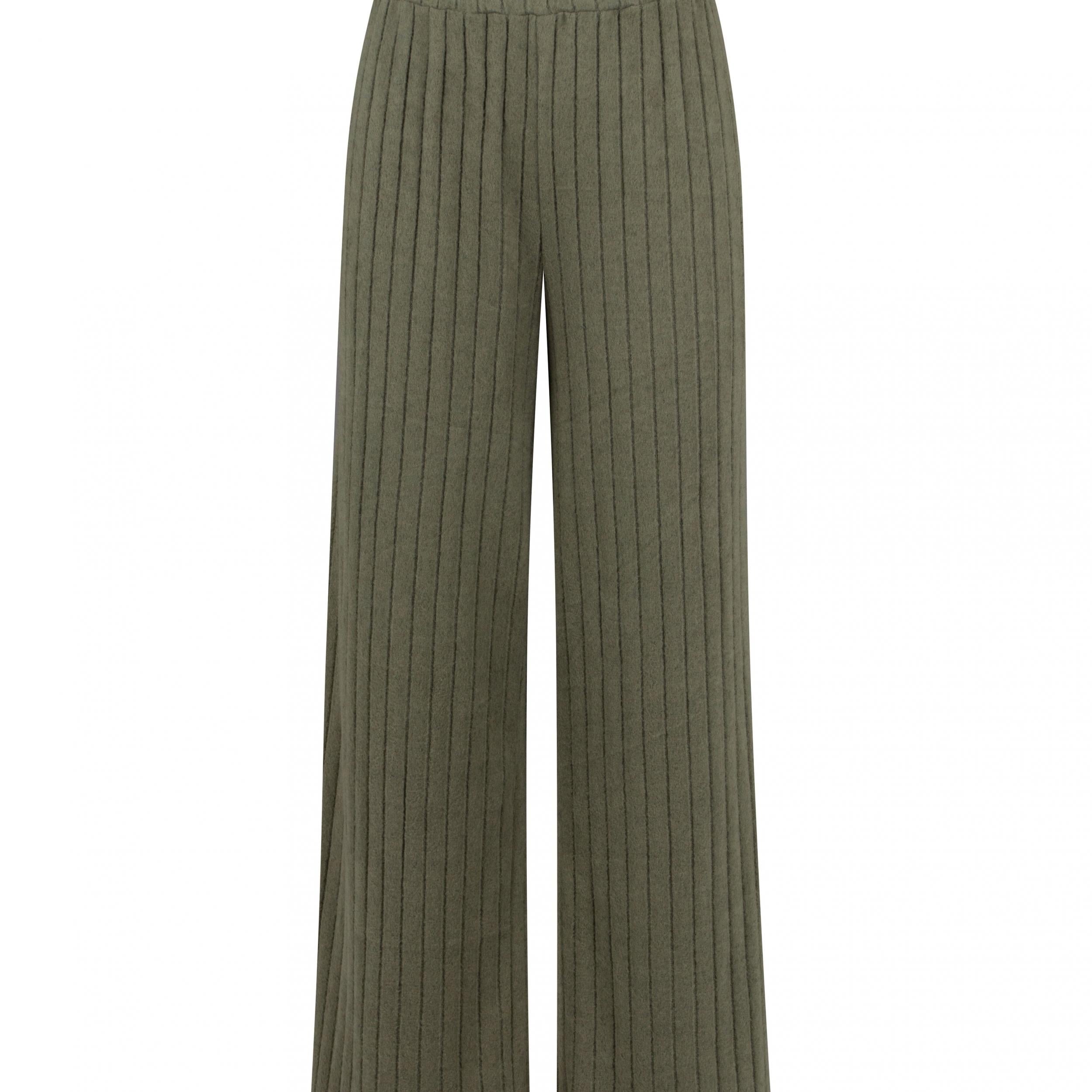  Wide Leg Trousers High Rise Solid Elastic Ribbed Casual Pants