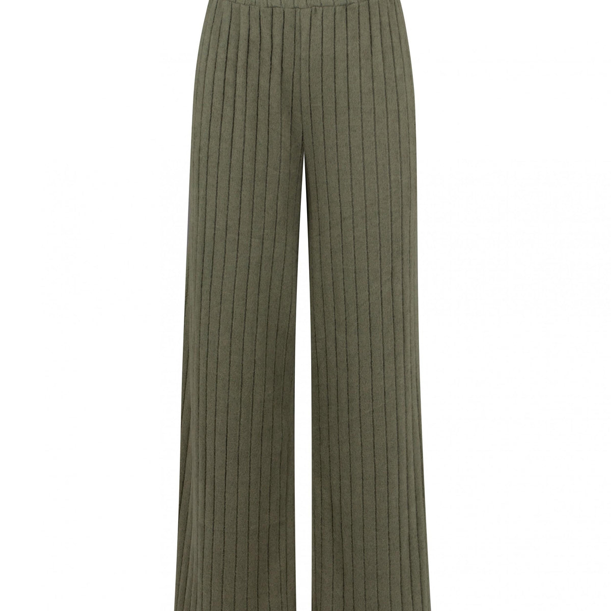  Wide Leg Trousers High Rise Solid Elastic Ribbed Casual Pants