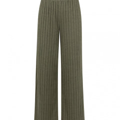  Wide Leg Trousers High Rise Solid Elastic Ribbed Casual Pants